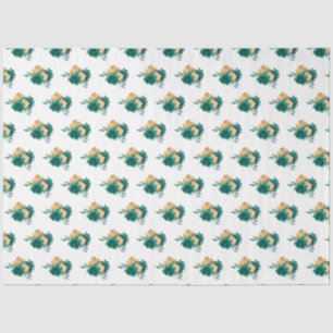Teal Blue Flowers and Greenery Pattern Tissue Paper