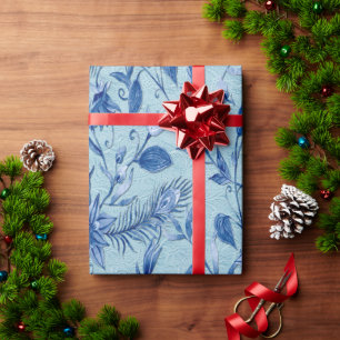 Teal Blue Flowers on a sculpture texture backing Wrapping Paper