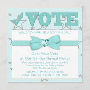 Teal Blue Gender Reveal Party Invitations