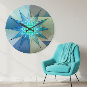 Teal Blue Geometric Harlequin Round Clock