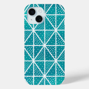 Teal Blue Geometric Pattern Triangle Dots iPhone 15 Case
