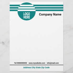 Teal blue geometric stripes with logo and QR code Custom Letterhead