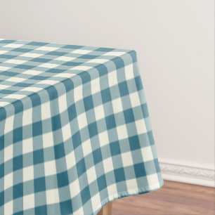 Teal Blue Gingham Cotton Tablecloth