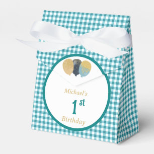 Teal Blue Gingham Glitter Balloon Custom 3 Photos  Favour Box