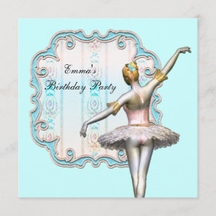 Teal Blue Girls Ballerina Birthday Party Invitation