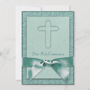 Teal Blue Girls First Communion Invitation