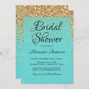 Teal Blue Girly Glitter Sparkle Bridal Shower Invitation