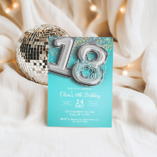 Teal blue glitter 18th Invitation