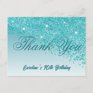 Teal Blue Glitter, 70th Birthday Thank You Postcard