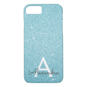 Teal Blue Glitter and Sparkle Monogram iPhone 8/7 Case