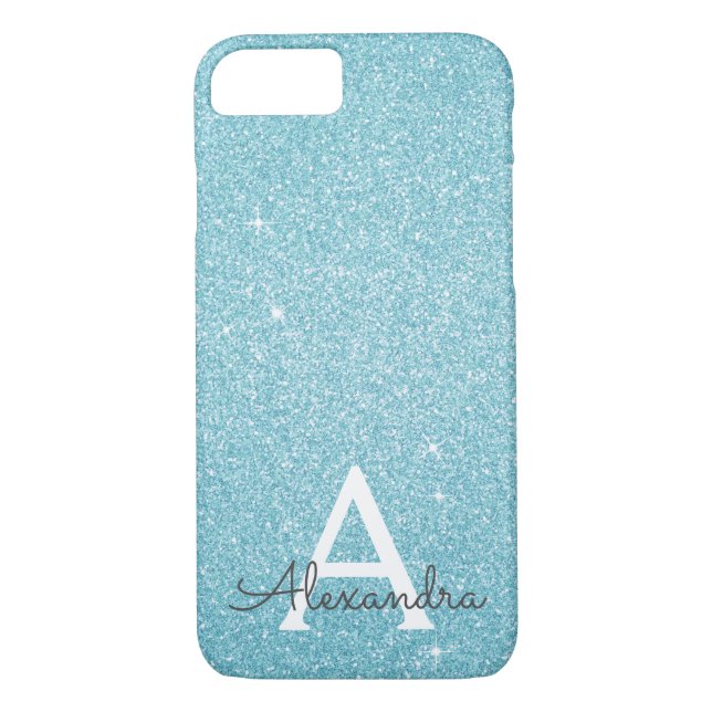 Teal Blue Glitter and Sparkle Monogram Case-Mate iPhone Case (Back)