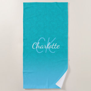 Teal blue glitter aqua sea green monogram initials beach towel