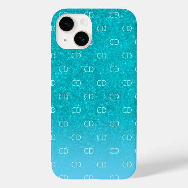 Teal blue glitter aqua sea green monogram initials Case-Mate iPhone case (Back)