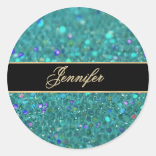 Teal Blue Glitter Classic Round Sticker