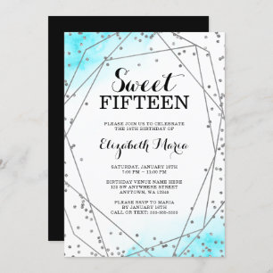 Teal Blue Glitter Geometric Sweet 15 Quinceañera Invitation