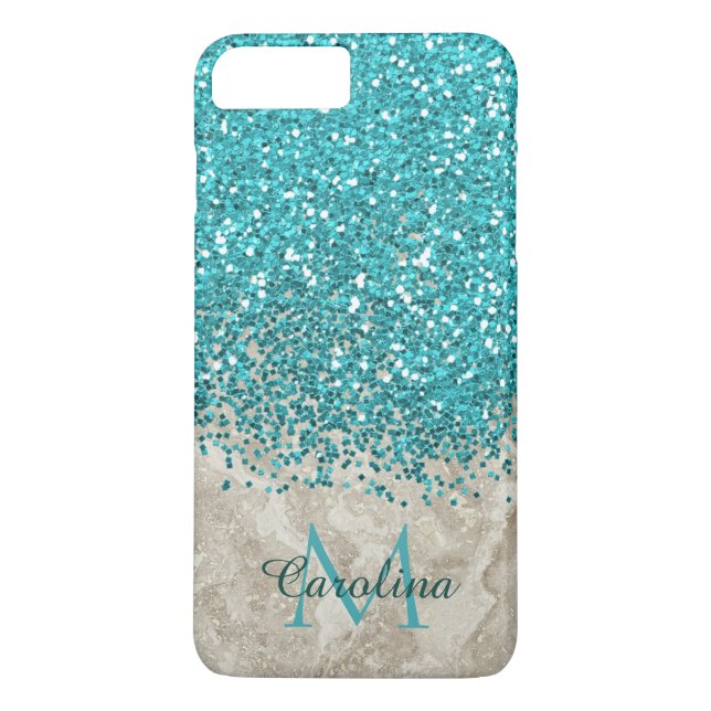 Teal Blue Glitter, Grey Marble Mobile Case-Mate iPhone Case (Back)