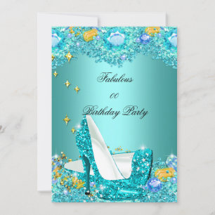 Teal Blue Glitter High Heels Fabulous Party Invitation
