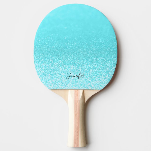 Teal Blue Glitter Lights Personalized Ping Pong Paddle (Front)