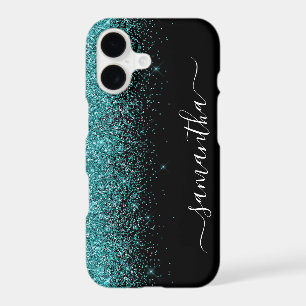 Teal Blue Glitter Ombre Handwritten Custom Name