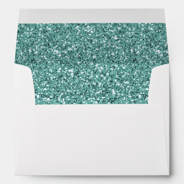 Teal Blue Glitter Pretty Sparkle Envelope Wedding (Back (Bottom))