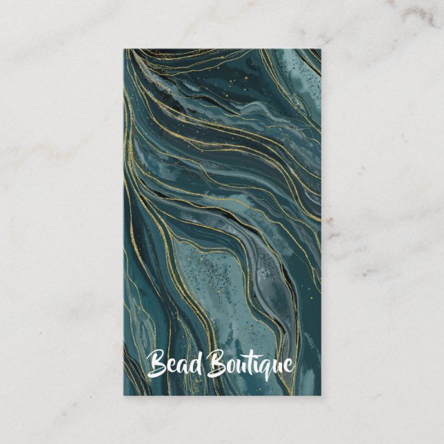 Teal Blue Gold Abstract Watercolor Waves Business Card (Front)