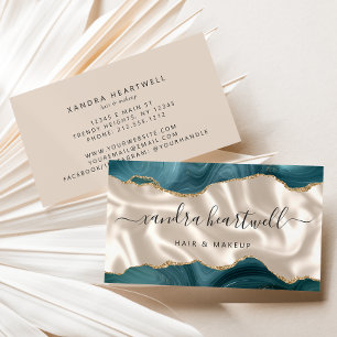 Teal Blue Gold Agate Ivory Luxury Business Card