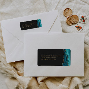 Teal Blue Gold Agate Wedding Return Address Label