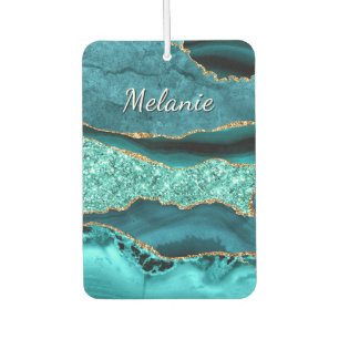 Teal Blue Gold Air Freshener with Custom Text
