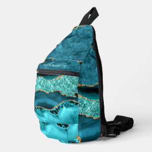 Teal Blue Gold Aqua Turquoise Custom Name Sling Bag