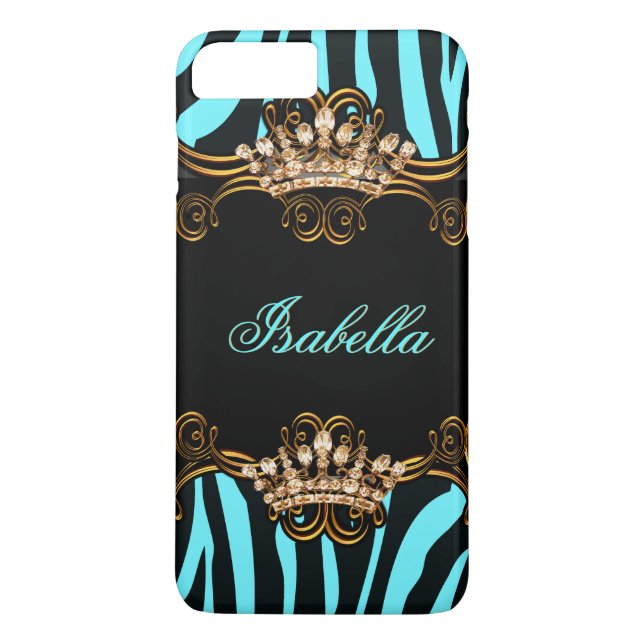 Teal Blue Gold Bronze Tiara Crown Zebra Case-Mate iPhone Case (Back)