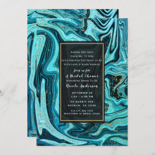 Teal Blue & Gold Chic Swirl Modern Bridal Shower Invitation