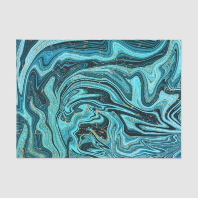 Teal Blue & Gold Chic Swirl Modern Wedding Tissue Paper (Front)