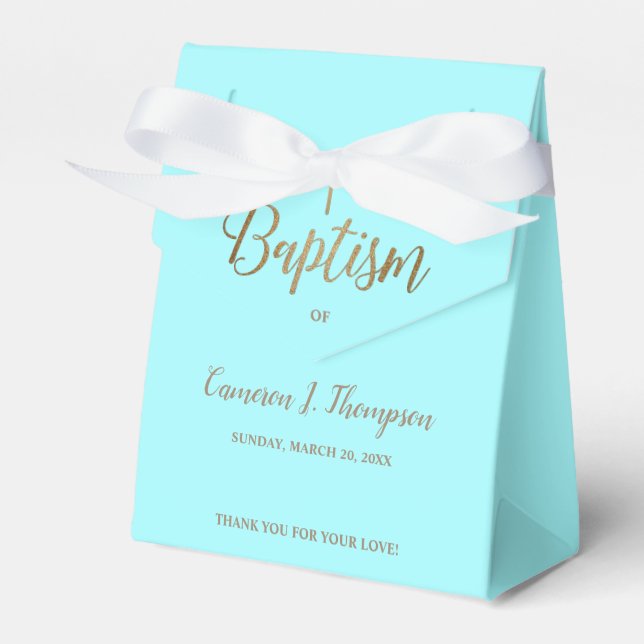 Teal Blue gold cross Thank you Elegant Baptism  Favour Box (Front Side)