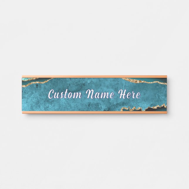 Teal Blue Gold Door Sign Custom Name Personalised (Front)