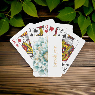 Teal Blue Gold Floral Mandala Personalised  Playing Cards
