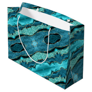 Teal Blue Gold Glitter Aqua Turquoise Gift Bag