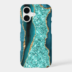 Teal Blue Gold Glitter Aqua Turquoise iPhone Case