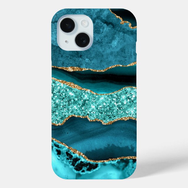 Teal Blue Gold Glitter Aqua Turquoise iPhone Case (Back)