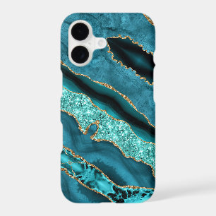 Teal Blue Gold Glitter iPhone Case