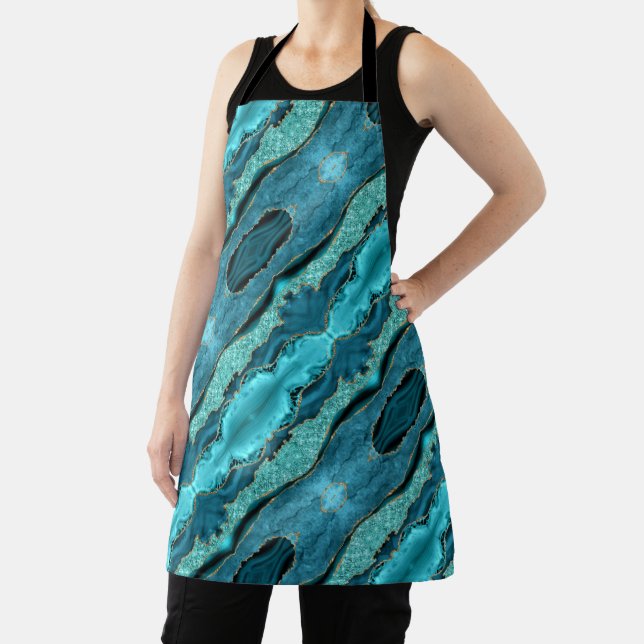 Teal Blue Gold Glitter Marble Turquoise Apron Gift (Insitu)