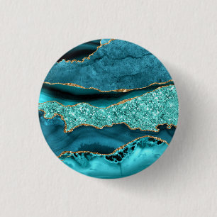 Teal Blue Gold Glitter Marble Turquoise Button