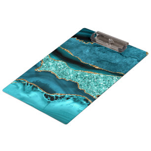 Teal Blue Gold Glitter Marble Turquoise Clipboard