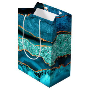 Teal Blue Gold Glitter Marble Turquoise Gift Bag