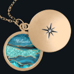 Teal Blue Gold Marble Custom Name Necklace Gift<br><div class="desc">Necklaces with Agate Teal Blue Gold Glitter Marble Aqua Turquoise Geode Customisable Gift - Add Your Name / Text - Make Your Special Necklace Gift ! Resize and move or remove / add text / elements with Customisation tool ! Choose font / size / colour ! Design by MIGNED !...</div>