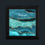 Teal Blue Gold Marble Gift Box with Custom Name<br><div class="desc">Personalised Gift Boxes with Agate Teal Blue Gold Glitter Marble Aqua Turquoise Geode Customisable Gift Box - Add Your Name / Text - Make Your Special Gift Box ! Resize and move or remove / add text / elements with Customisation tool ! Design by MIGNED ! Please see my other...</div>