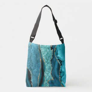 Teal Blue Gold Marble Turquoise Crossbody Bag