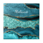 Teal Blue Gold Marble Turquoise Custom Name Tile<br><div class="desc">Ceramic Tiles with Agate Teal Blue Gold Glitter Marble Aqua Turquoise Geode Customisable Tile Gift - Add Your Name / Text - Make Your Special Gift ! Resize and move or remove / add text / elements with Customisation tool ! Design by MIGNED ! Please see my other projects /...</div>