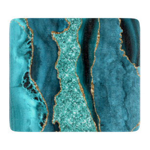 Teal Blue Gold Marble Turquoise Cutting Board