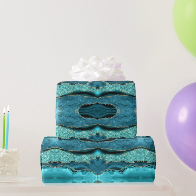 Teal Blue Gold Marble Turquoise Wrapping Paper (Party Gifts)
