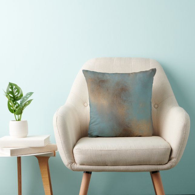 Teal-Blue Gold Modern Abstract Art | Throw Pillow (Chair)